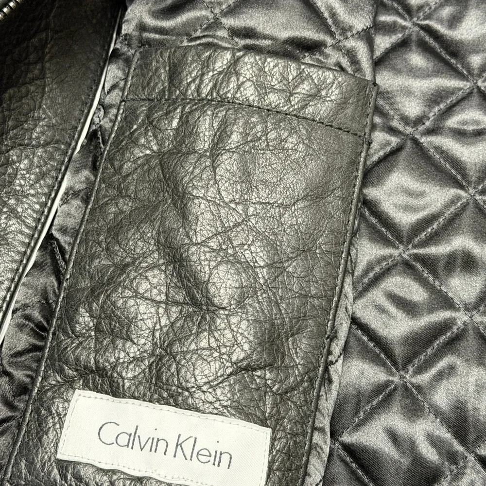 Calvin Klein‎ Black Leather Jacket Men's XXL Soft Quilt Lined Classic